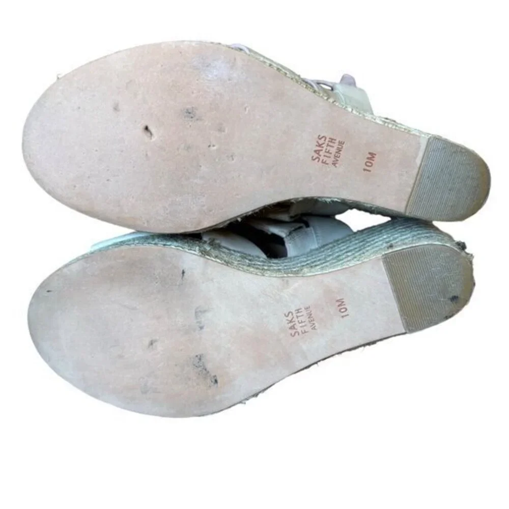 Saks Fifth Avenue Leather Cream‎ Platform Shoes Espadrille Sandals Strappy 10